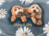 Closeup of facemask with two dogs