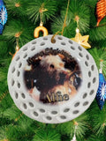 Round ornament with photo of dog and dog's name