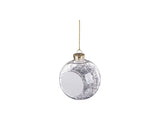 Clear round ornament with silver ribbon inside