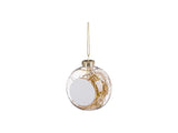 Clear round ornament with gold ribbon inside