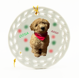 Round ornament with photo of dog and dog name