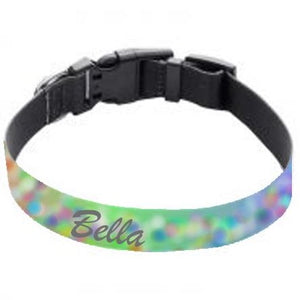 Dog collar with colorful design and name