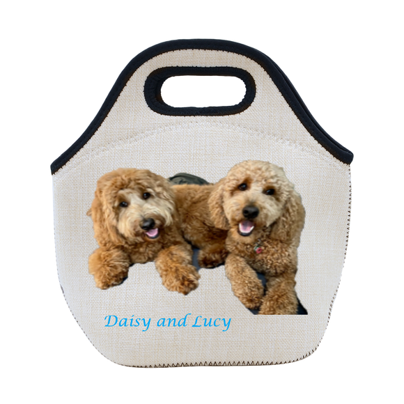 Linen lunchbag with photo of dogs