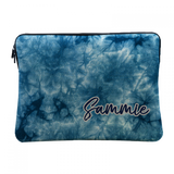 Blue tie dye laptop sleeve with name