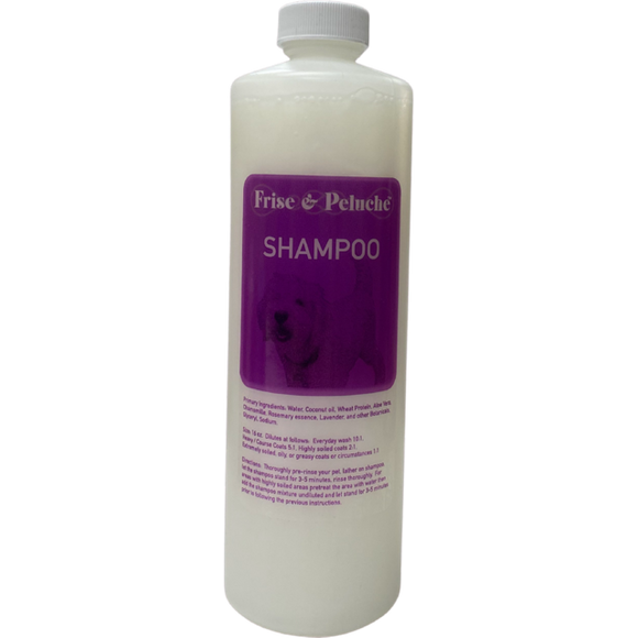 Bottle of dog shampoo with label