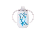 White sippy cup with baby shark design