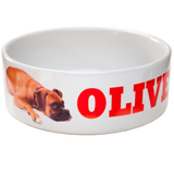 Dog food bowl with dog name and photo